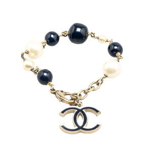 CHANEL Black Pearl Logo Charm Bracelet